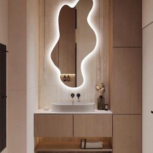 Large Wavy Irregular LED Mirror – Modern Backlit Frameless Bathroom & Wall Decor