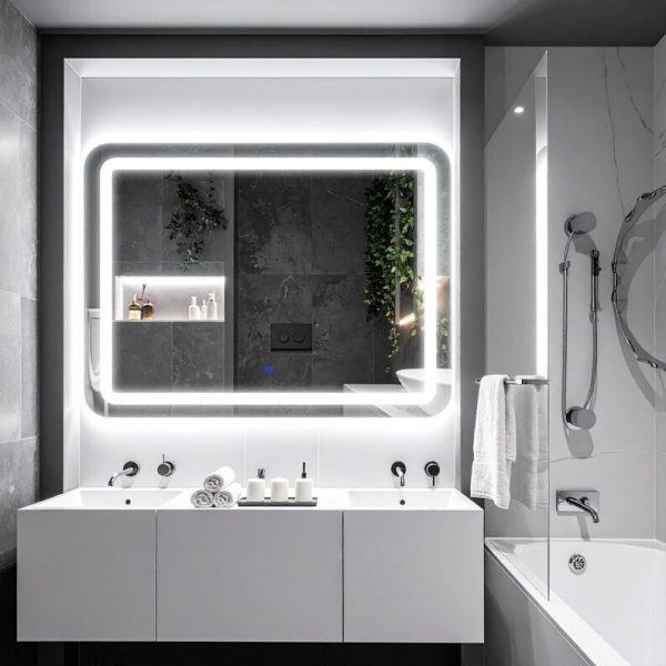Quadra LED Rectangular Mirror – Touch Sensor Dimmable Bathroom Vanity Mirror