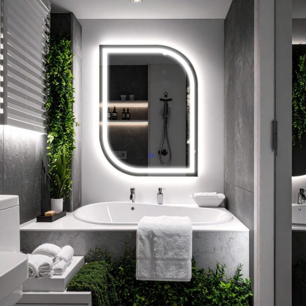 Curva LED Rectangular Mirror – Touch Sensor Dimmable Bathroom Vanity Mirror - Image 2