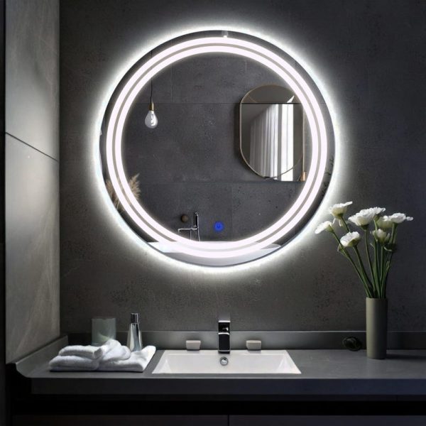 Luna LED Round Mirror – Touch Sensor, Dimmable Bathroom Vanity Mirror - Image 3