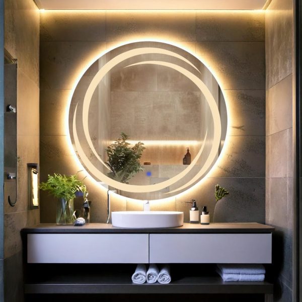 Flux LED Round Mirror – Touch Sensor, Dimmable Bathroom Vanity Mirror - Image 2