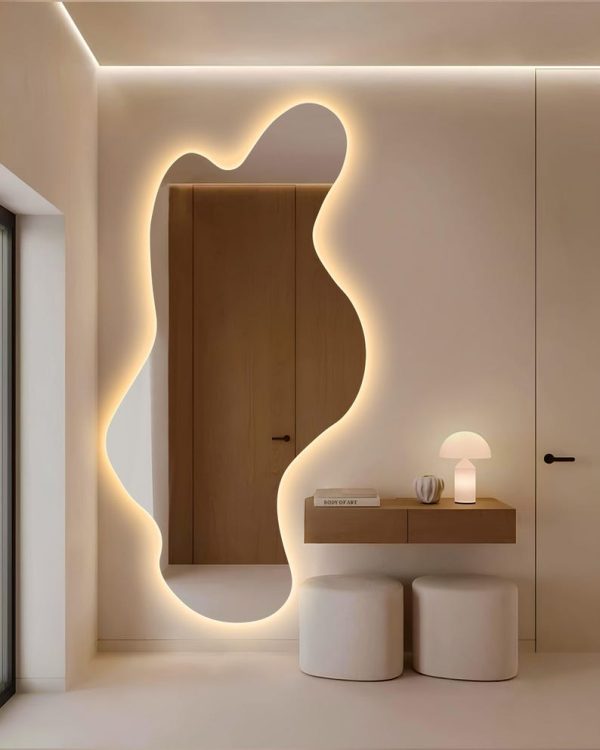 Large Wavy Irregular LED Mirror – Modern Backlit Frameless Bathroom & Wall Decor - Image 6