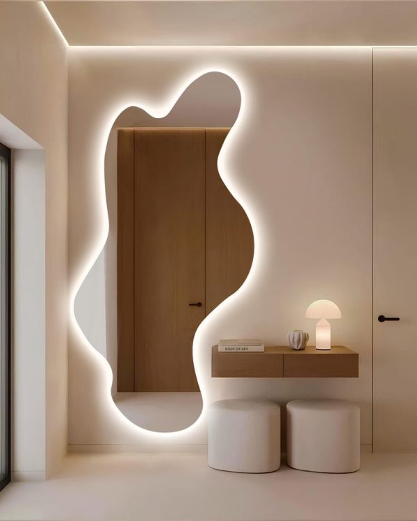 Large Wavy Irregular LED Mirror – Modern Backlit Frameless Bathroom & Wall Decor - Image 5