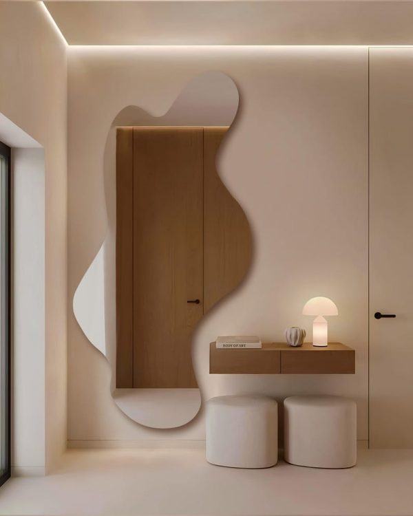 Large Wavy Irregular LED Mirror – Modern Backlit Frameless Bathroom & Wall Decor - Image 3
