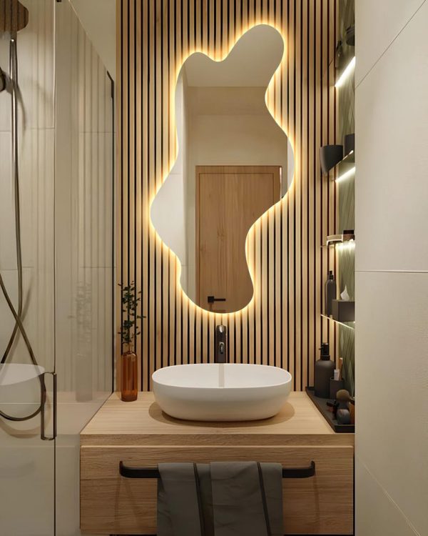 Large Wavy Irregular LED Mirror – Modern Backlit Frameless Bathroom & Wall Decor - Image 7