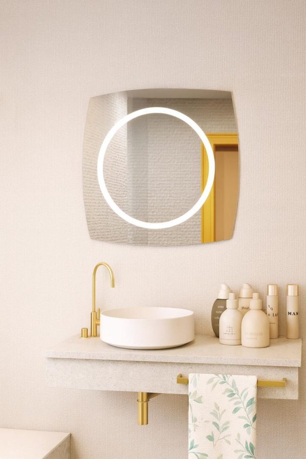 Modern Asymmetrical LED Mirror – Minimalist Lighted Bathroom Wall Decor - Image 6