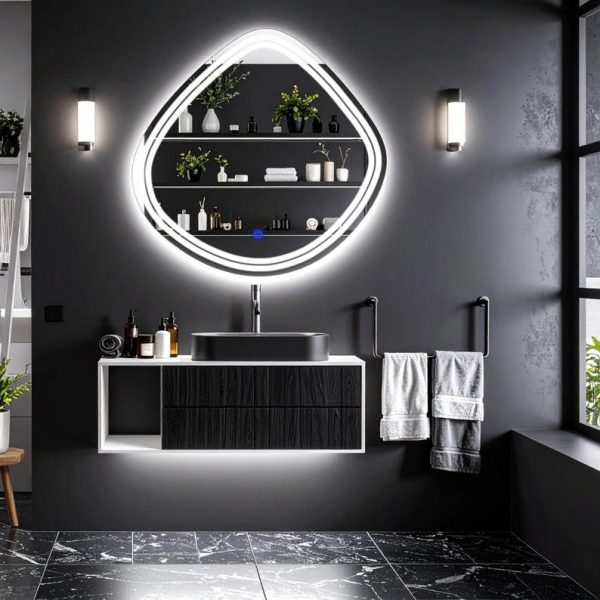 Nomari Asymmetric LED Mirror – Touch Sensor Dimmable Bathroom Vanity Mirror - Image 4
