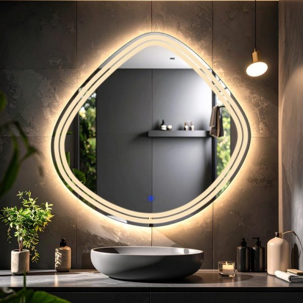 Nomari Asymmetric LED Mirror – Touch Sensor Dimmable Bathroom Vanity Mirror - Image 3