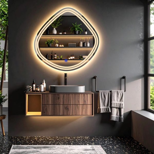 Nomari Asymmetric LED Mirror – Touch Sensor Dimmable Bathroom Vanity Mirror - Image 2