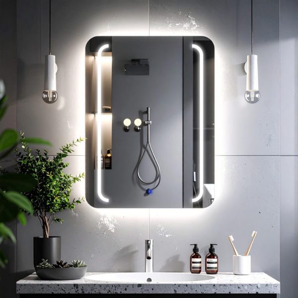 RectaV LED Rectangular Mirror – Touch Sensor Dimmable Bathroom Vanity Mirror - Image 4