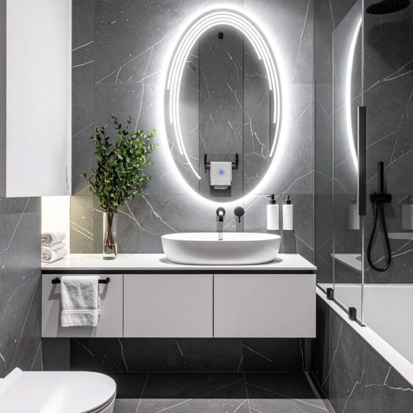 Elliptika LED Ellipse Mirror – Touch Sensor Dimmable Bathroom Vanity Mirror - Image 2