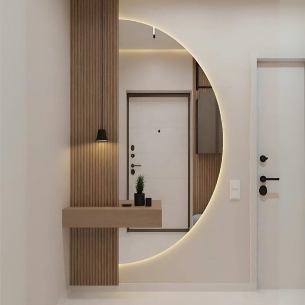 Half-Round LED Mirror – Backlit Bathroom & Decorative Wall Mirror - Image 3
