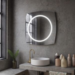 Modern Asymmetrical LED Mirror – Minimalist Lighted Bathroom Wall Decor