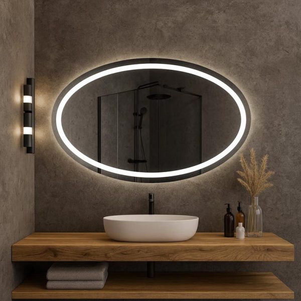 Modern Oval LED Mirror – Backlit Bathroom & Bedroom Vanity Wall Mirror - Image 6
