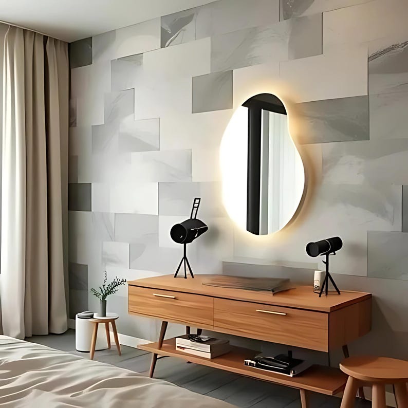 Asymmetrical Cloud LED Mirror – Modern Entryway Home Decor