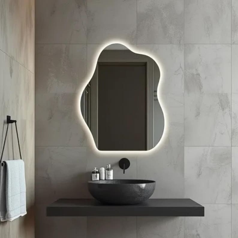 Wavy LED Bathroom Mirror – Irregular Backlit Modern Wall Mirror