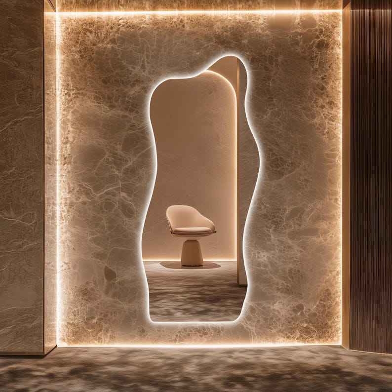 Modern Full Length LED Mirror – Tall Asymmetrical Backlit Wall Mirror