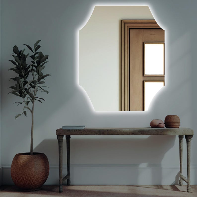 Geometric Octagon LED Wall Mirror – Backlit Bathroom Vanity Mirror