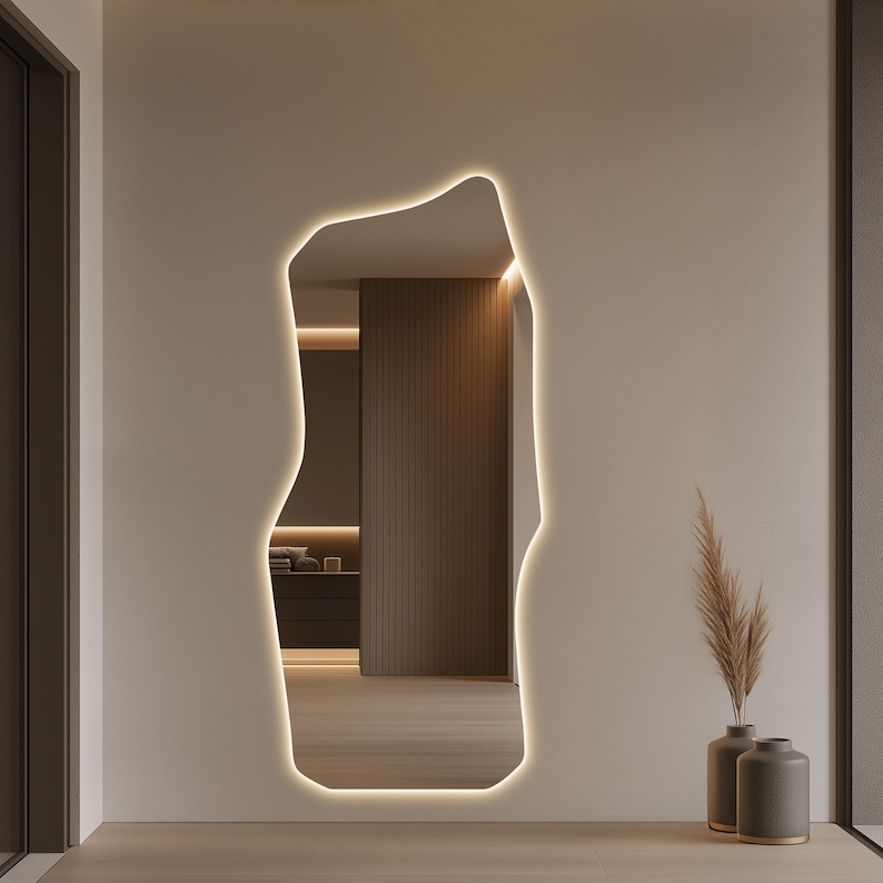 LED Lighted Full Length Mirror – Tall Irregular Backlit Wall Mirror