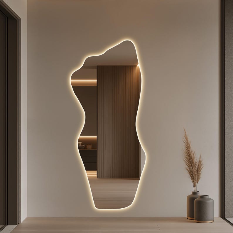 Stylish Full Length LED Mirror – Irregular Lighted Wall Statement Piece
