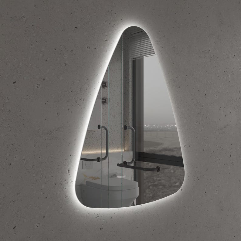 Asymmetric LED Bathroom Mirror – Marble Effect Backlit Vanity Mirror
