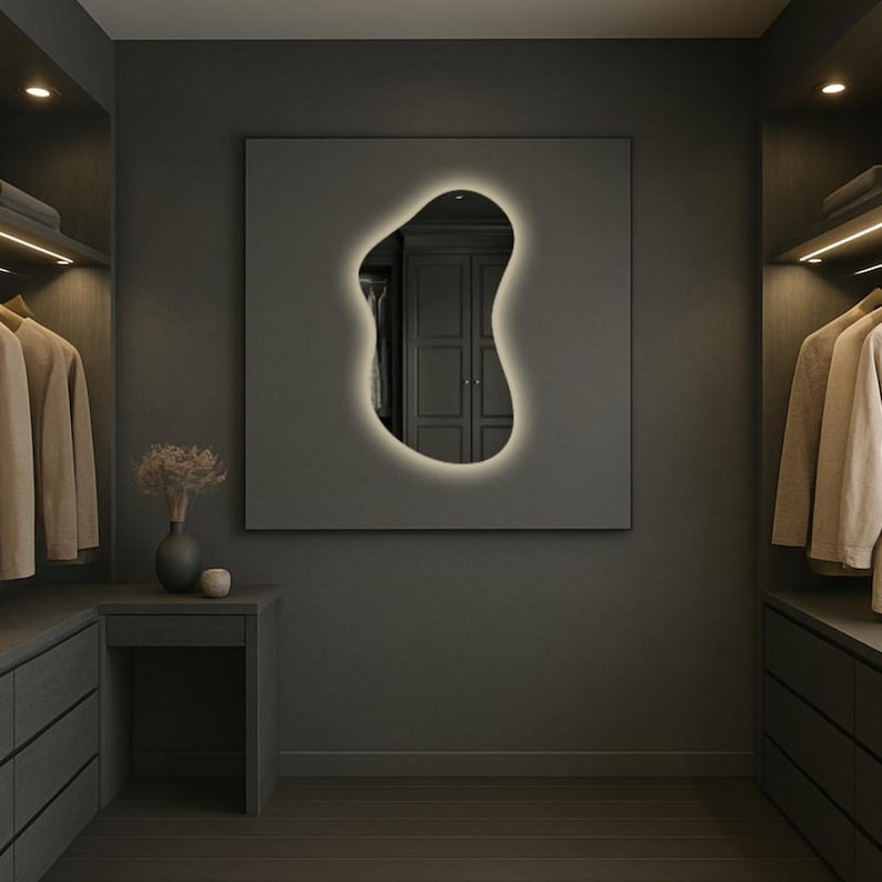 Asymmetrical LED Mirror – Irregular Lighted Vanity & Bathroom Wall Mirror