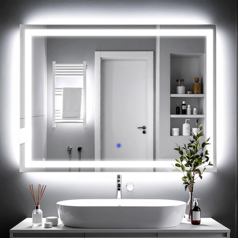 LED Square Mirror – Touch Sensor Dimmable Bathroom Vanity Mirror