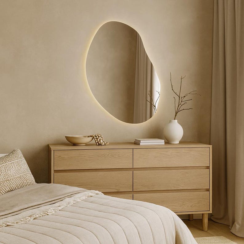 Organic Shape LED Wall Mirror – Irregular Backlit Vanity Mirror, Modern Home Decor