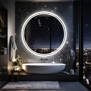 Round LED Bathroom Mirror Backlit — Anti-Fog Ambient Light Vanity Mirror — Large Round Lighted Mirror with Touch Switch